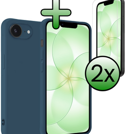 BASEY. BASEY. iPhone 17e Hoesje Siliconen Met 2x Screenprotector Met Dichte Notch - Donkerblauw