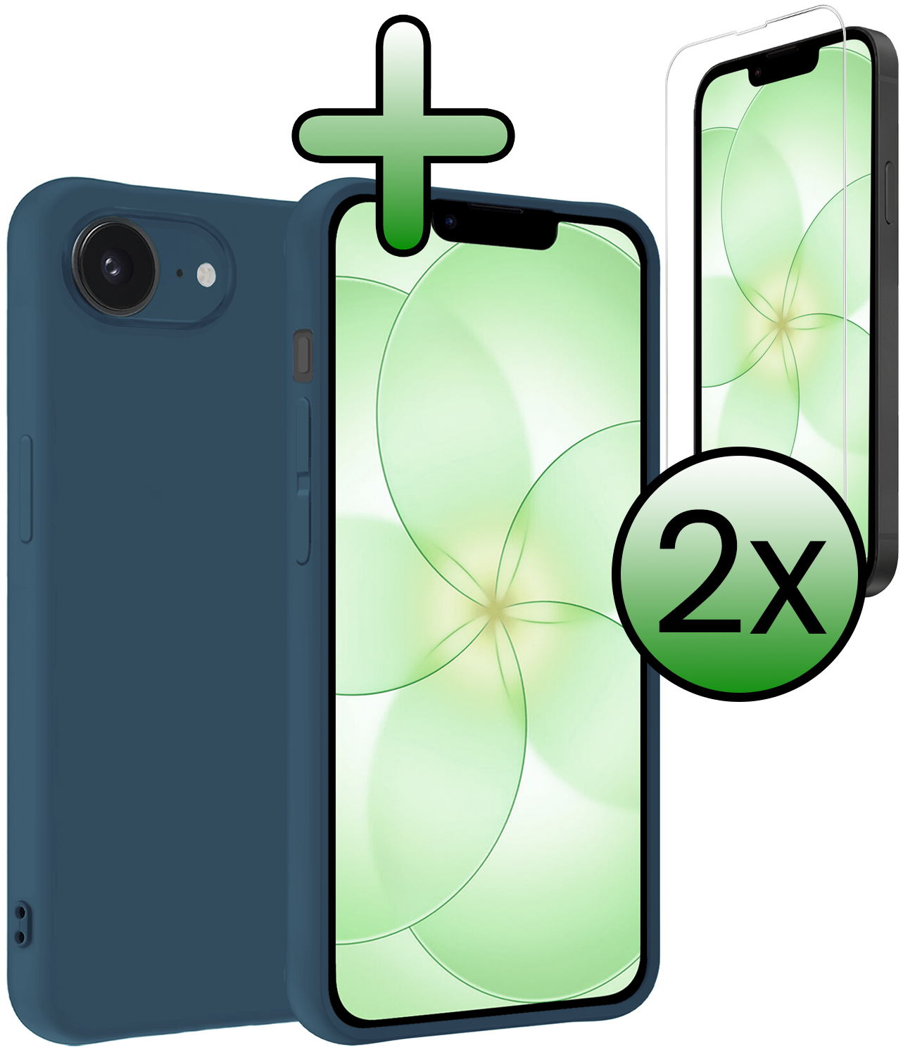 BASEY. BASEY. iPhone 17e Hoesje Siliconen Met 2x Screenprotector Met Dichte Notch - Donkerblauw