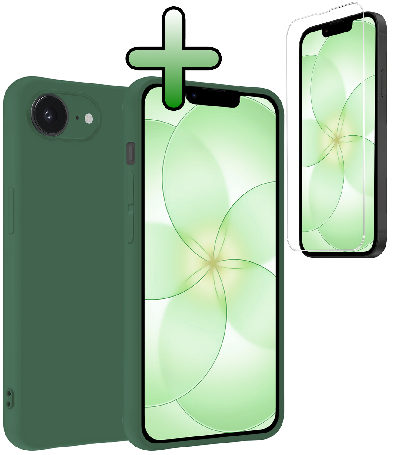 BASEY. BASEY. iPhone 17e Hoesje Siliconen Met 2x Screenprotector Met Dichte Notch - Donkergroen