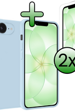 BASEY. BASEY. iPhone 17e Hoesje Siliconen Met 2x Screenprotector Met Dichte Notch - Lichtblauw