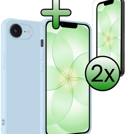 BASEY. BASEY. iPhone 17e Hoesje Siliconen Met 2x Screenprotector Met Dichte Notch - Lichtblauw
