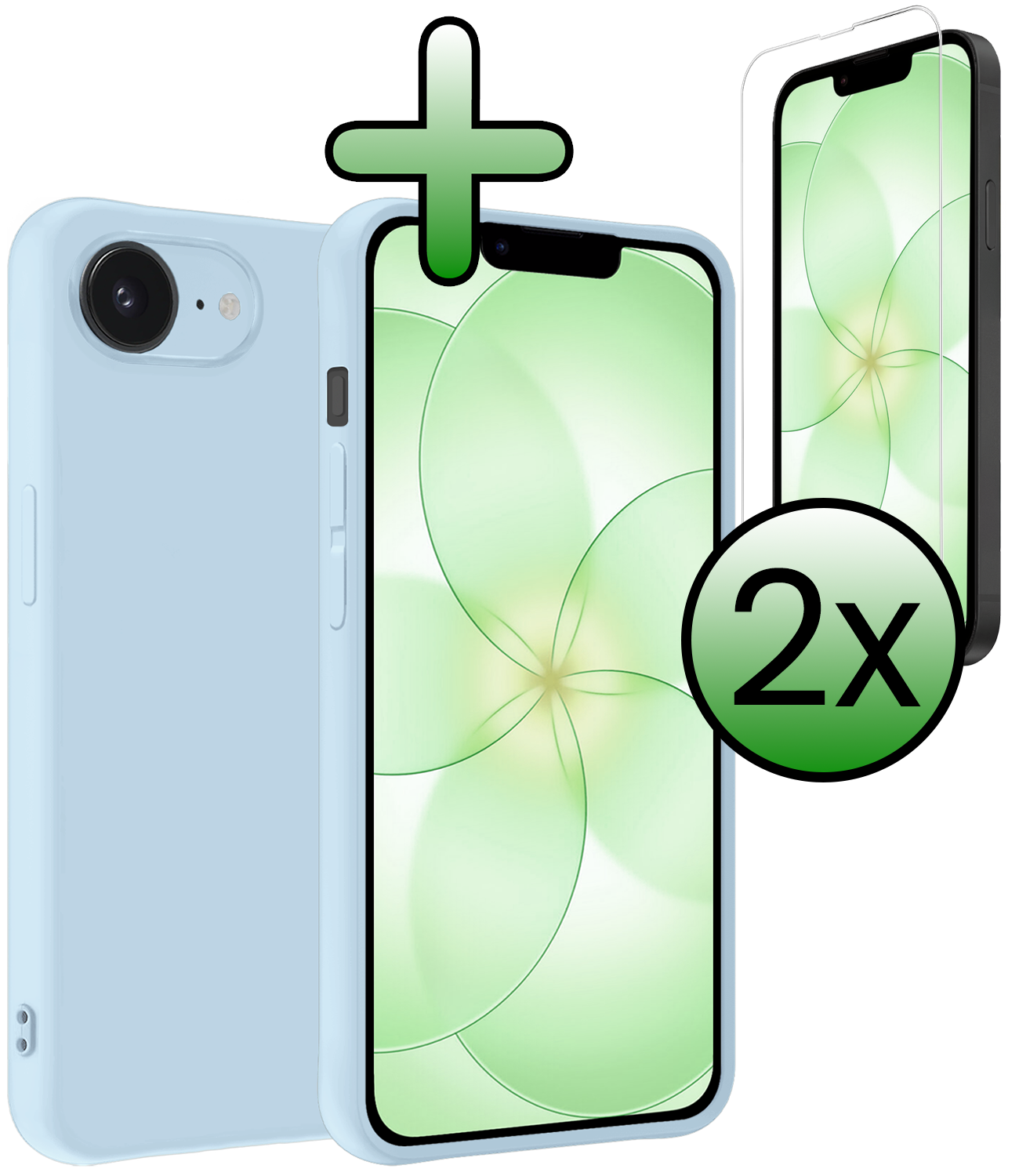 BASEY. BASEY. iPhone 17e Hoesje Siliconen Met 2x Screenprotector Met Dichte Notch - Lichtblauw