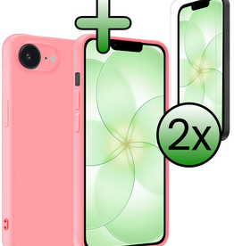 BASEY. BASEY. iPhone 17e Hoesje Siliconen Met 2x Screenprotector Met Dichte Notch - Lichtroze