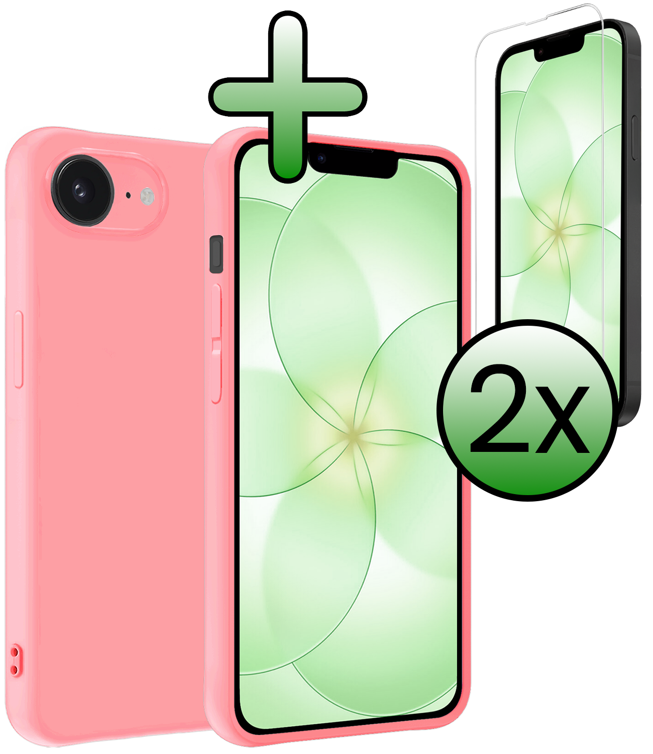 BASEY. BASEY. iPhone 17e Hoesje Siliconen Met 2x Screenprotector Met Dichte Notch - Lichtroze