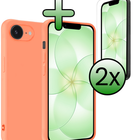 BASEY. BASEY. iPhone 17e Hoesje Siliconen Met 2x Screenprotector Met Dichte Notch - Perzik