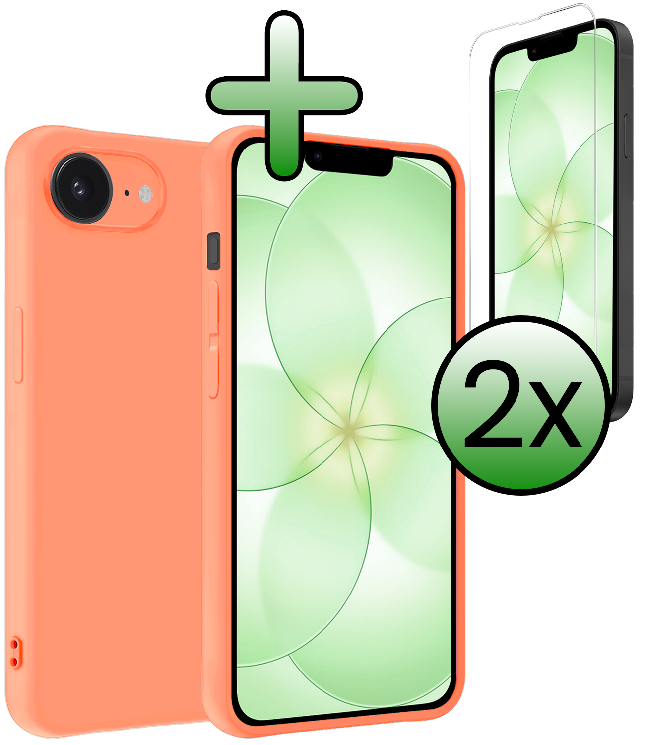 BASEY. BASEY. iPhone 17e Hoesje Siliconen Met 2x Screenprotector Met Dichte Notch - Perzik