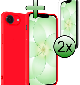 BASEY. BASEY. iPhone 17e Hoesje Siliconen Met 2x Screenprotector Met Dichte Notch - Rood