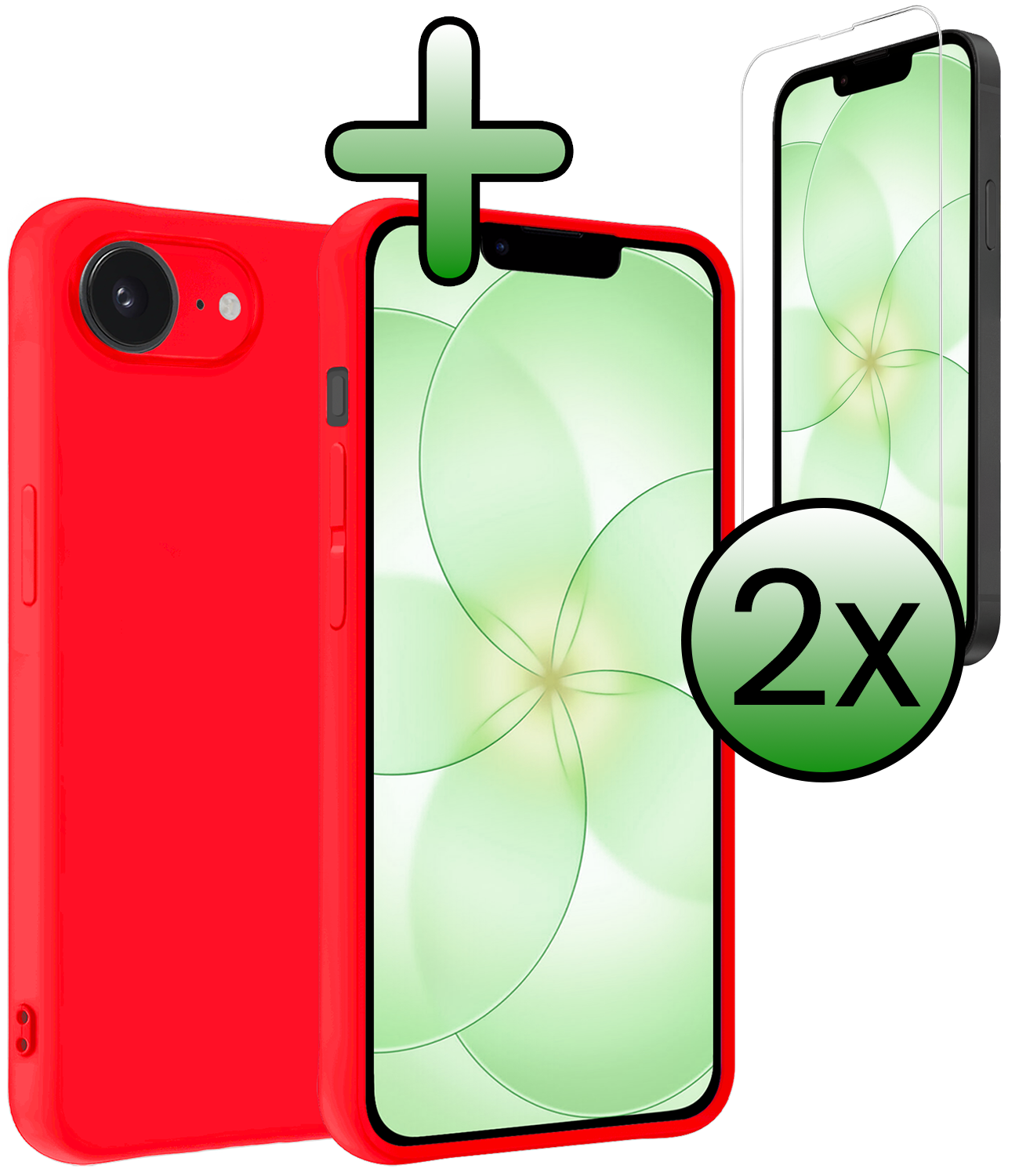 BASEY. BASEY. iPhone 17e Hoesje Siliconen Met 2x Screenprotector Met Dichte Notch - Rood