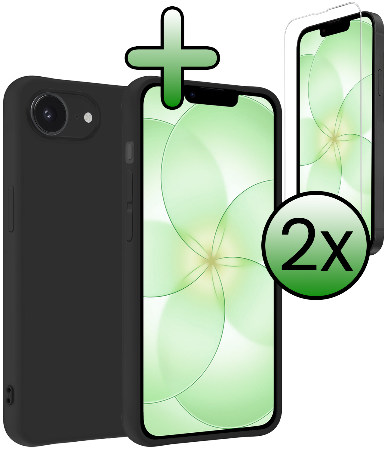 BASEY. BASEY. iPhone 17e Hoesje Siliconen Met 2x Screenprotector Met Dichte Notch - Zwart