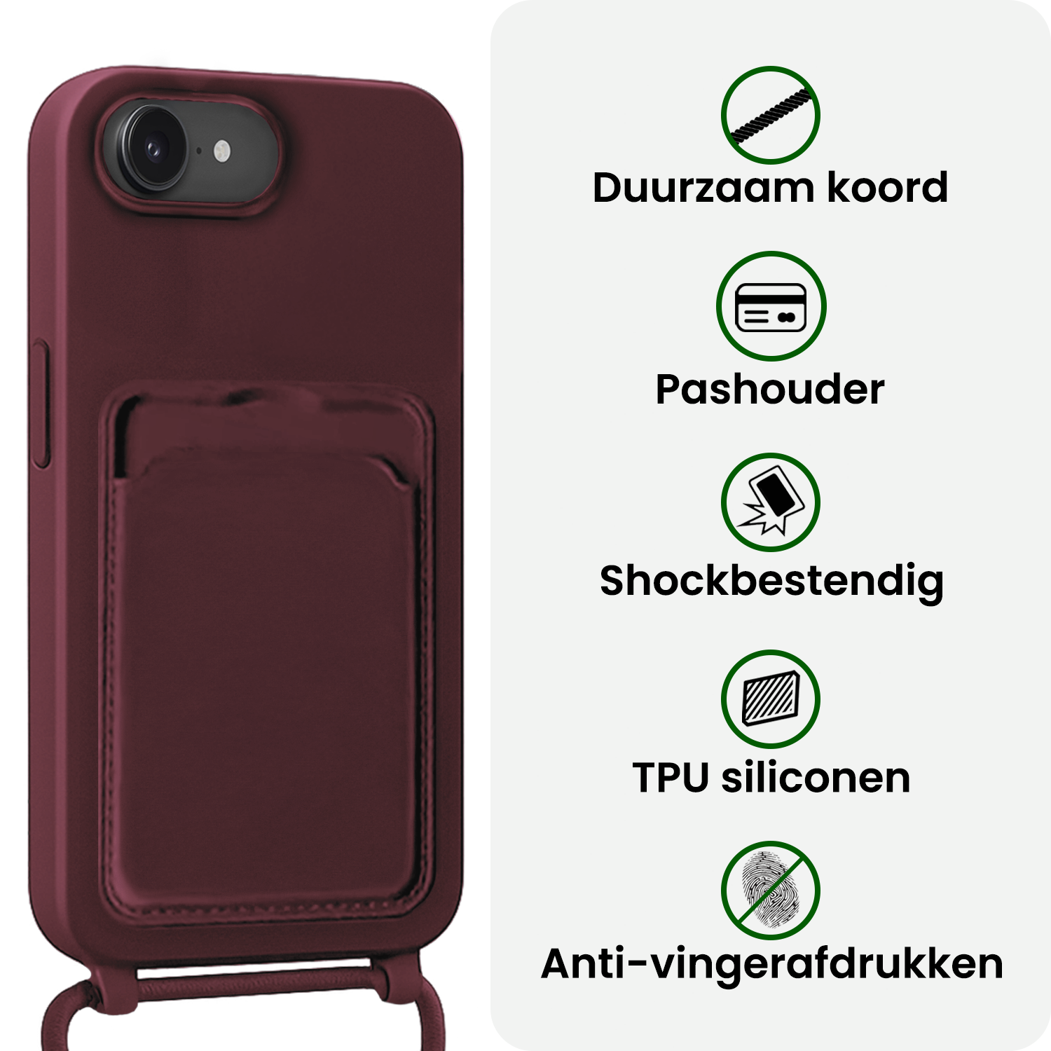 BASEY. BASEY. iPhone 17e Hoesje Pashouder met Koord - Aubergine