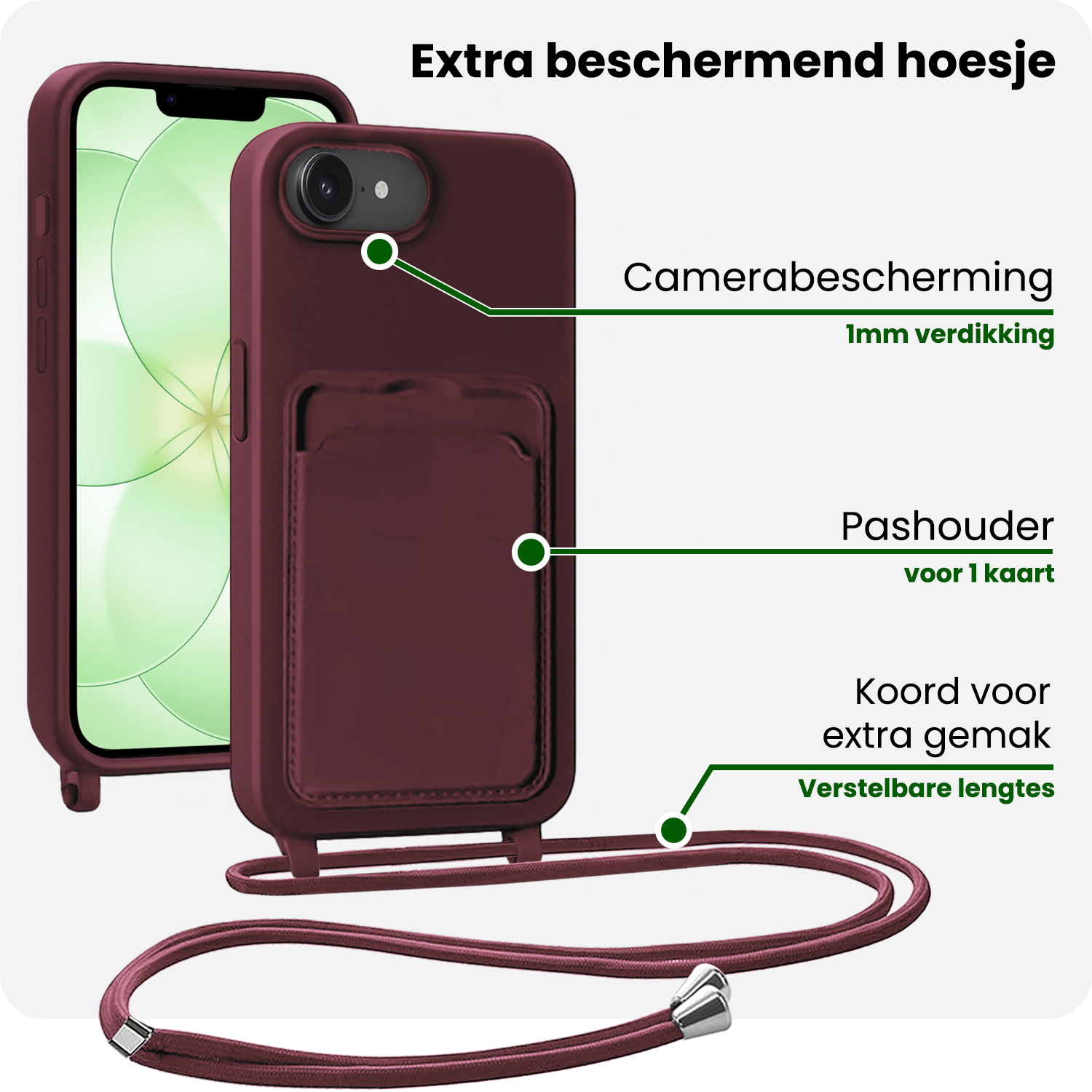 BASEY. BASEY. iPhone 17e Hoesje Pashouder met Koord - Aubergine - 2 PACK