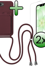 BASEY. BASEY. iPhone 17e Hoesje Pashouder met Koord Met 2x Screenprotector - Aubergine