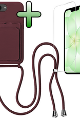 BASEY. BASEY. iPhone 17e Hoesje Pashouder met Koord Met Screenprotector - Aubergine