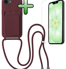 BASEY. BASEY. iPhone 17e Hoesje Pashouder met Koord Met Screenprotector - Aubergine