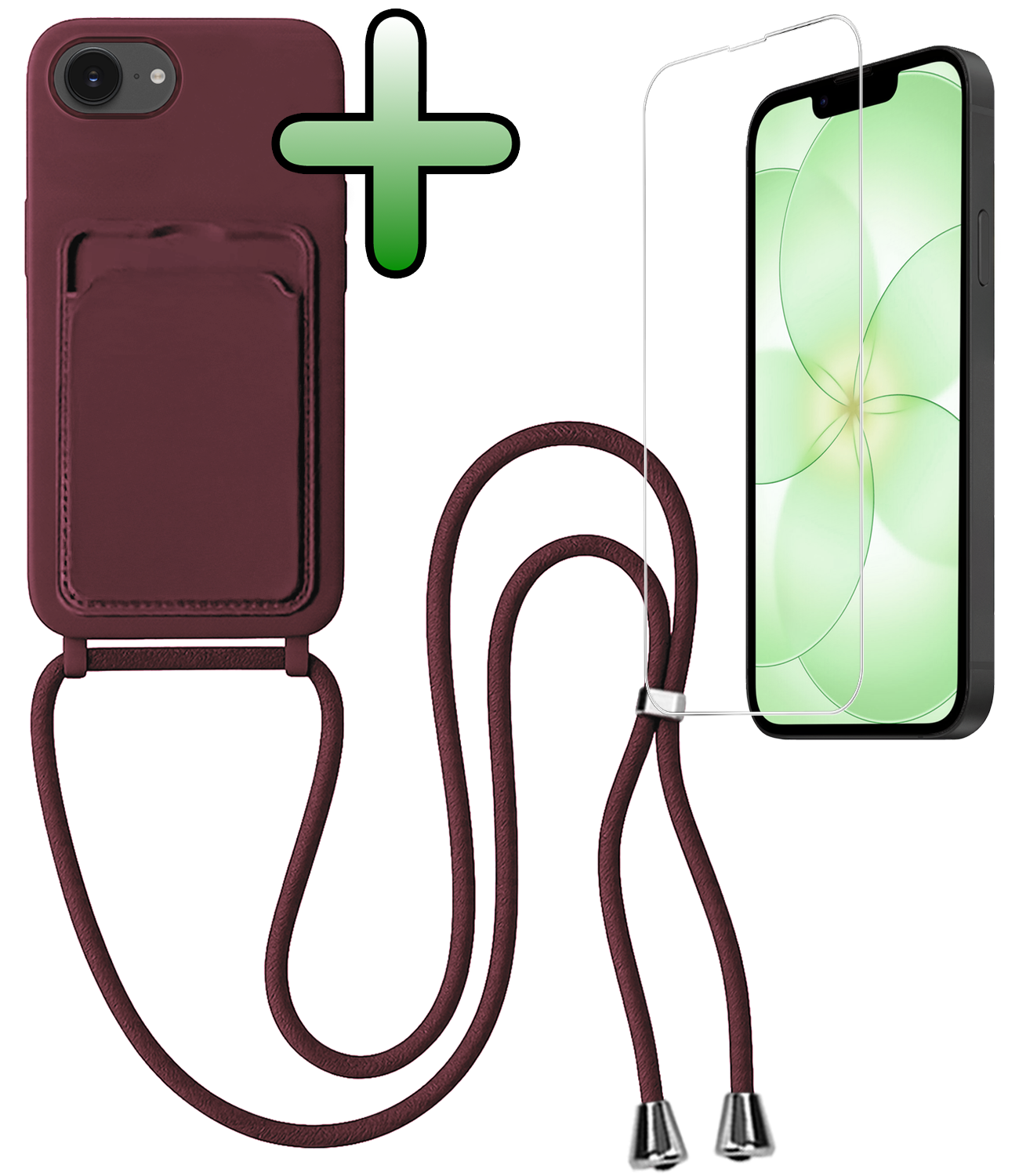 BASEY. BASEY. iPhone 17e Hoesje Pashouder met Koord Met Screenprotector - Aubergine