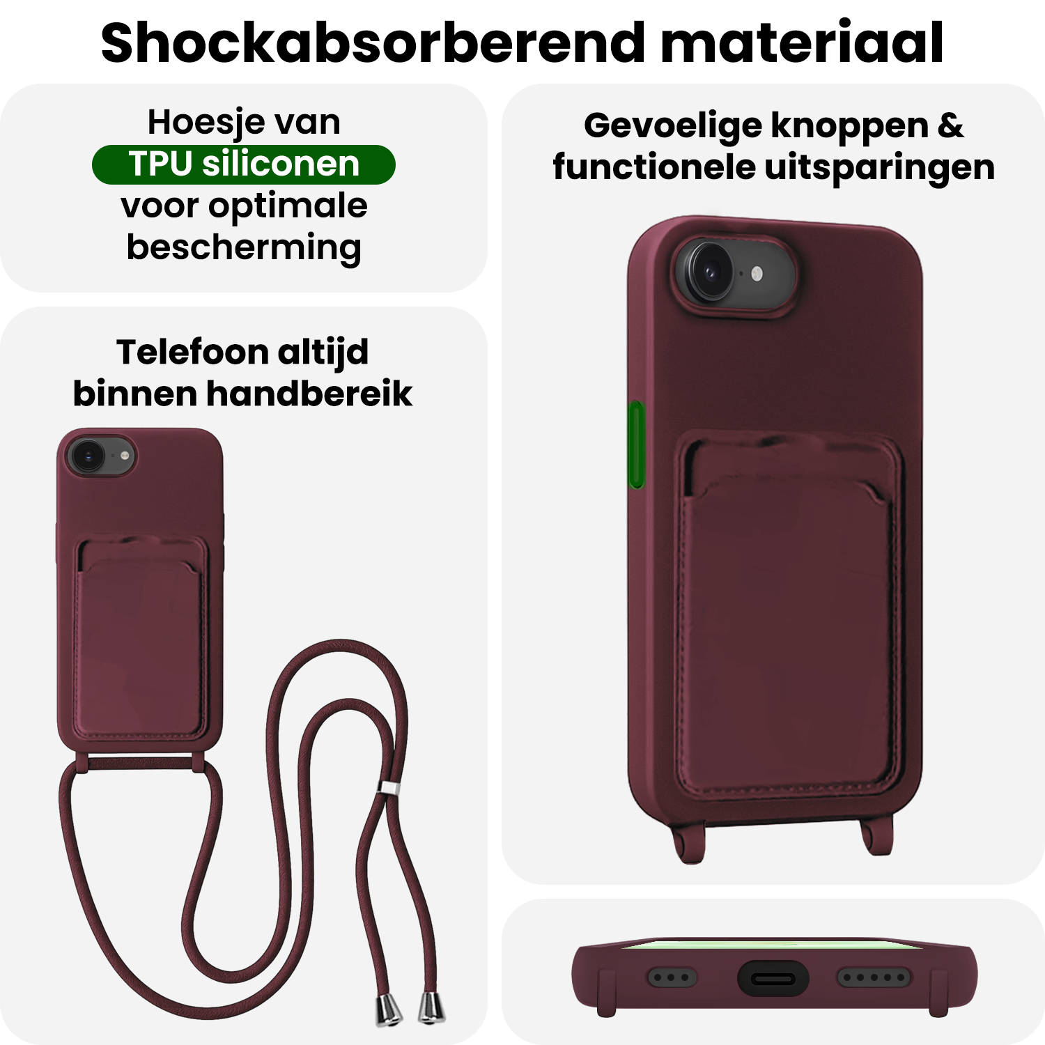 BASEY. BASEY. iPhone 17e Hoesje Pashouder met Koord Met 2x Screenprotector - Aubergine