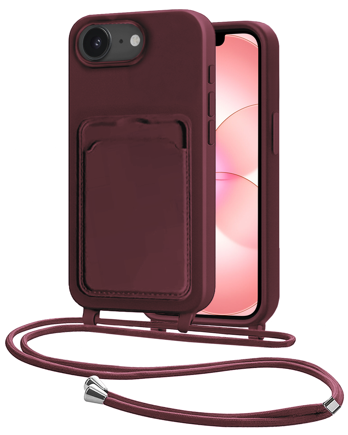 NoXx NoXx iPhone 17e Hoesje Pashouder met Koord - Aubergine