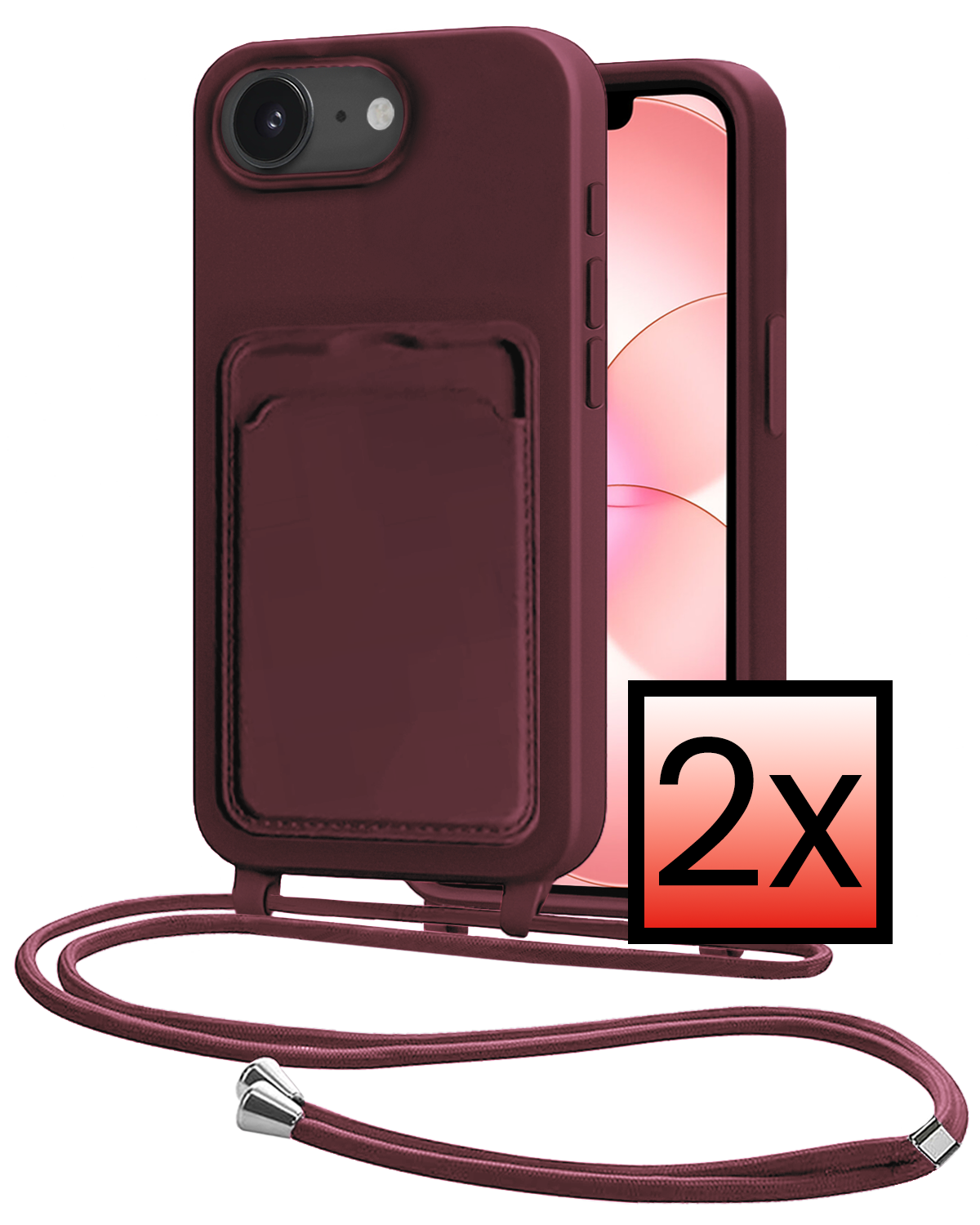 NoXx NoXx iPhone 17e Hoesje Pashouder met Koord - Aubergine - 2 PACK