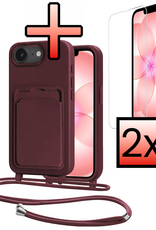 NoXx NoXx iPhone 17e Hoesje Pashouder met Koord Met 2x Screenprotector - Aubergine