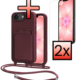 NoXx NoXx iPhone 17e Hoesje Pashouder met Koord Met 2x Screenprotector - Aubergine