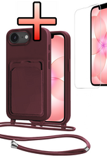 NoXx NoXx iPhone 17e Hoesje Pashouder met Koord Met Screenprotector - Aubergine