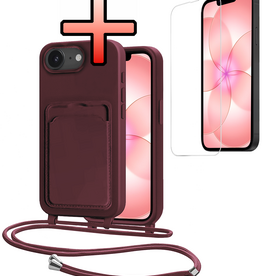NoXx NoXx iPhone 17e Hoesje Pashouder met Koord Met Screenprotector - Aubergine