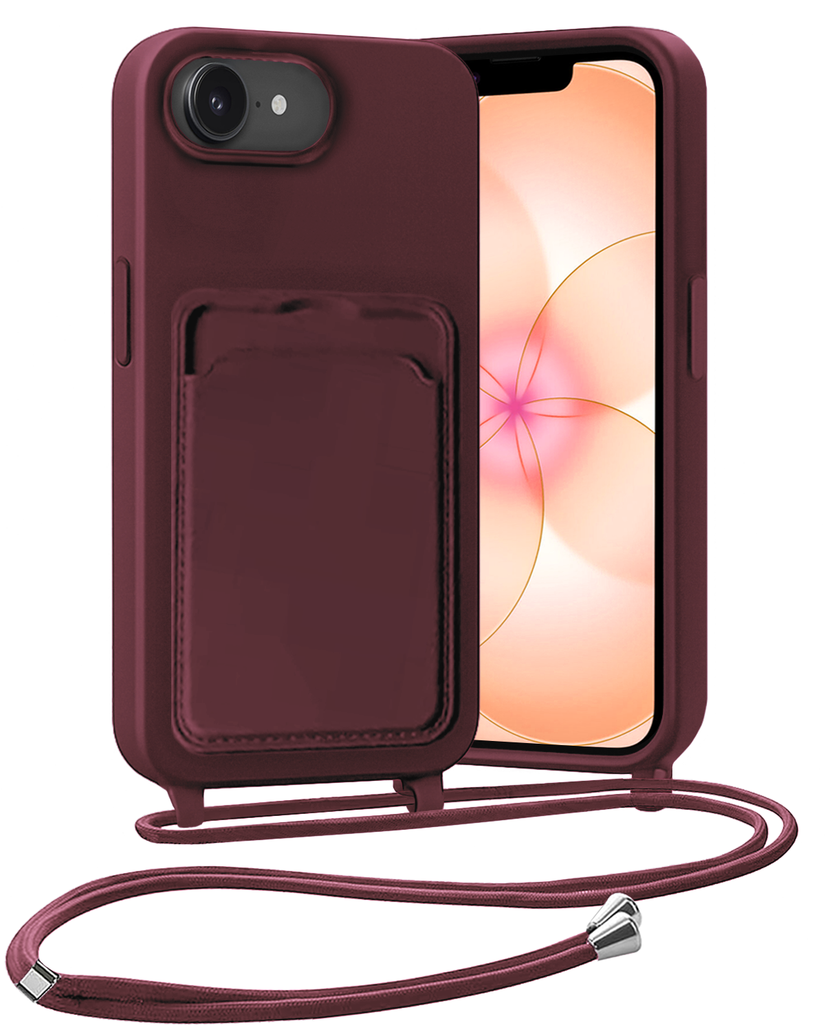 Nomfy Nomfy iPhone 17e Hoesje Pashouder met Koord - Aubergine