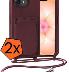 Nomfy Nomfy iPhone 17e Hoesje Pashouder met Koord - Aubergine - 2 PACK