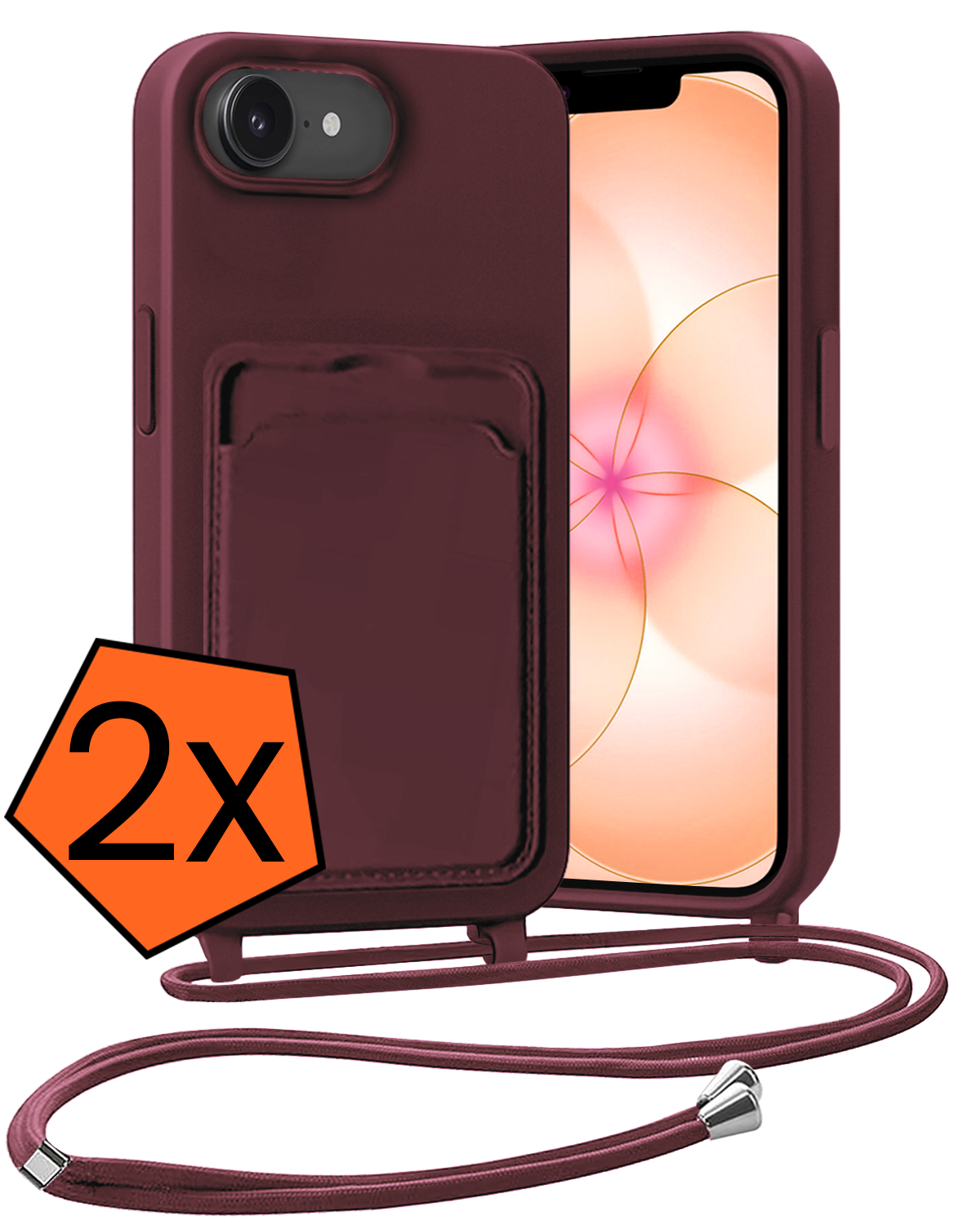Nomfy Nomfy iPhone 17e Hoesje Pashouder met Koord - Aubergine - 2 PACK
