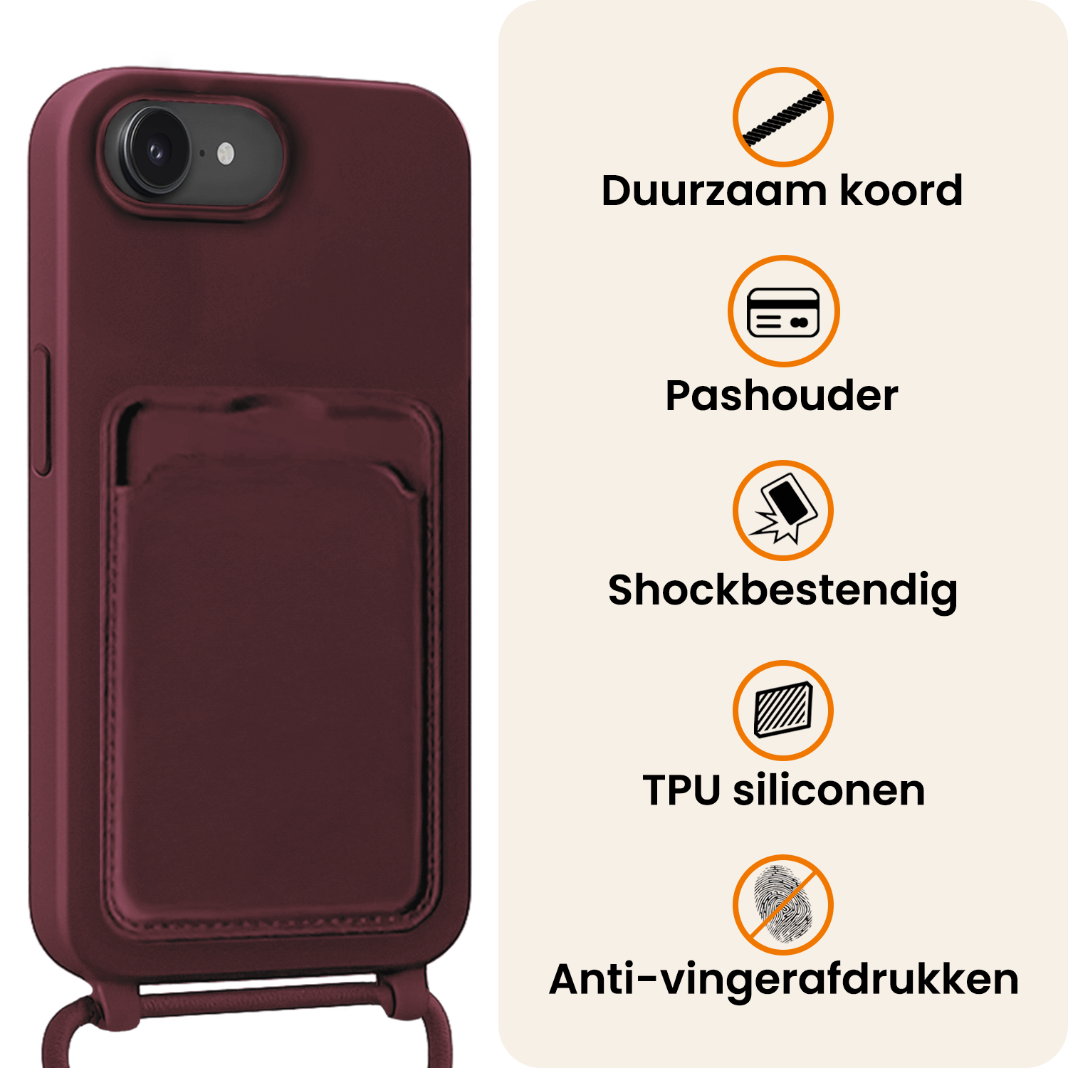 Nomfy Nomfy iPhone 17e Hoesje Pashouder met Koord Met Screenprotector - Aubergine