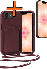 Nomfy Nomfy iPhone 17e Hoesje Pashouder met Koord Met Screenprotector - Aubergine