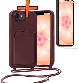 Nomfy Nomfy iPhone 17e Hoesje Pashouder met Koord Met Screenprotector - Aubergine