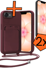 Nomfy Nomfy iPhone 17e Hoesje Pashouder met Koord Met 2x Screenprotector - Aubergine