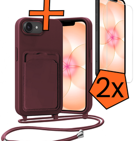 Nomfy Nomfy iPhone 17e Hoesje Pashouder met Koord Met 2x Screenprotector - Aubergine