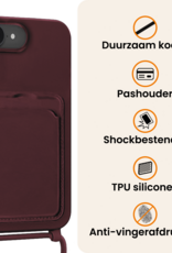 Nomfy Nomfy iPhone 17e Hoesje Pashouder met Koord Met 2x Screenprotector - Aubergine