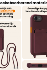 Nomfy Nomfy iPhone 17e Hoesje Pashouder met Koord Met 2x Screenprotector - Aubergine