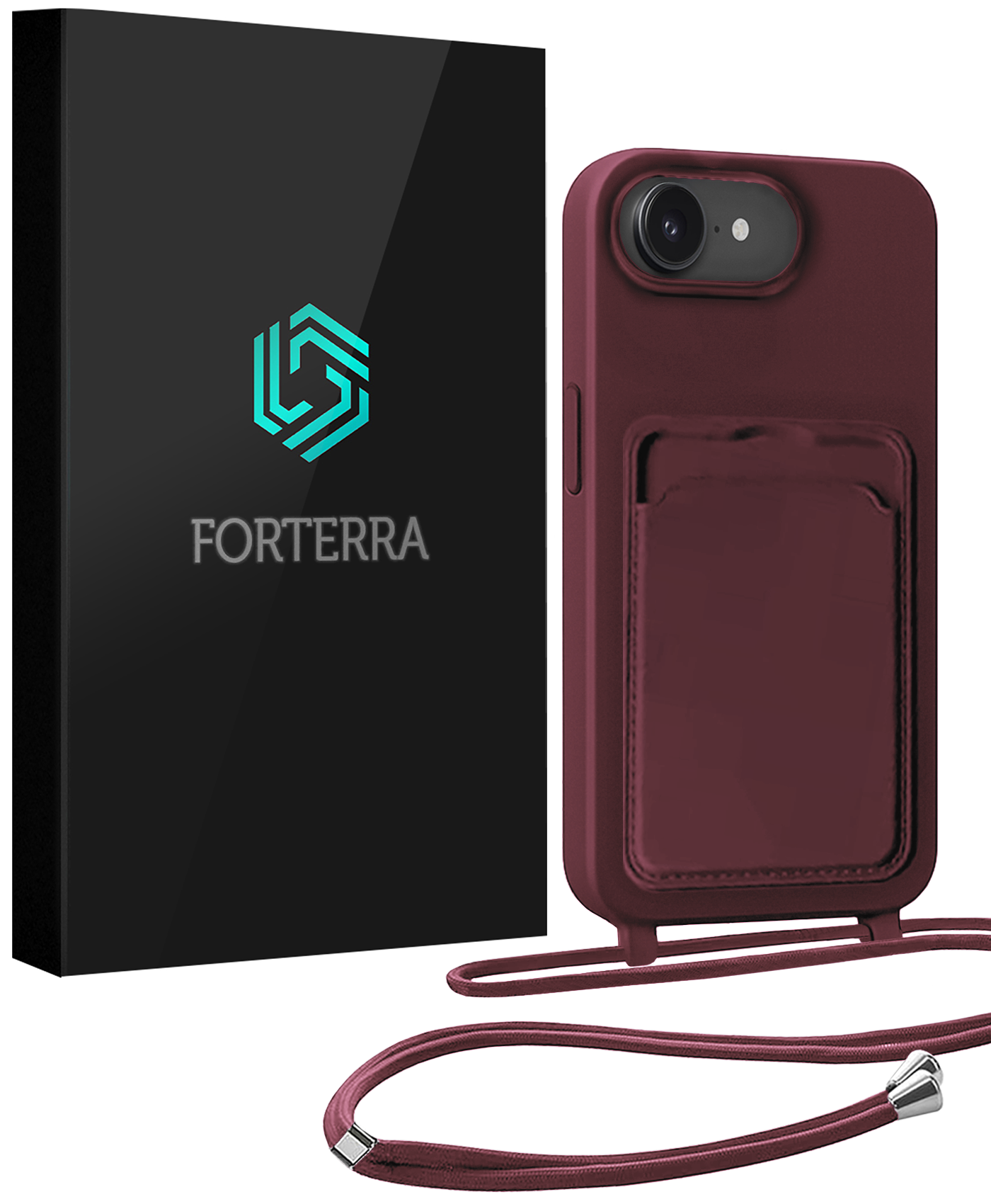 Forterra Forterra iPhone 17e Hoesje Pashouder met Koord - Aubergine
