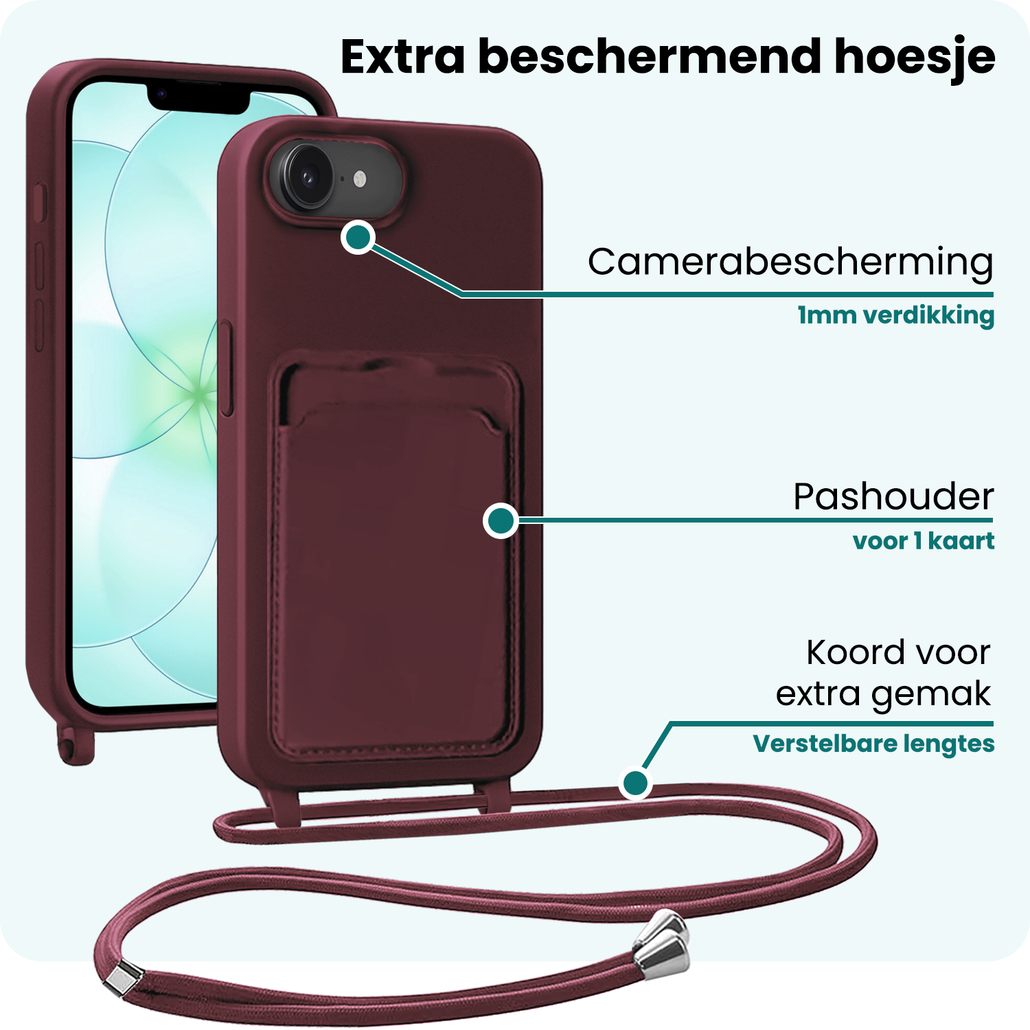 Forterra Forterra iPhone 17e Hoesje Pashouder met Koord - Aubergine - 2 PACK