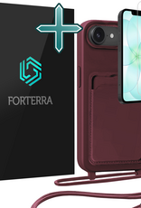 Forterra Forterra iPhone 17e Hoesje Pashouder met Koord Met Screenprotector - Aubergine