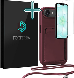 Forterra Forterra iPhone 17e Hoesje Pashouder met Koord Met Screenprotector - Aubergine