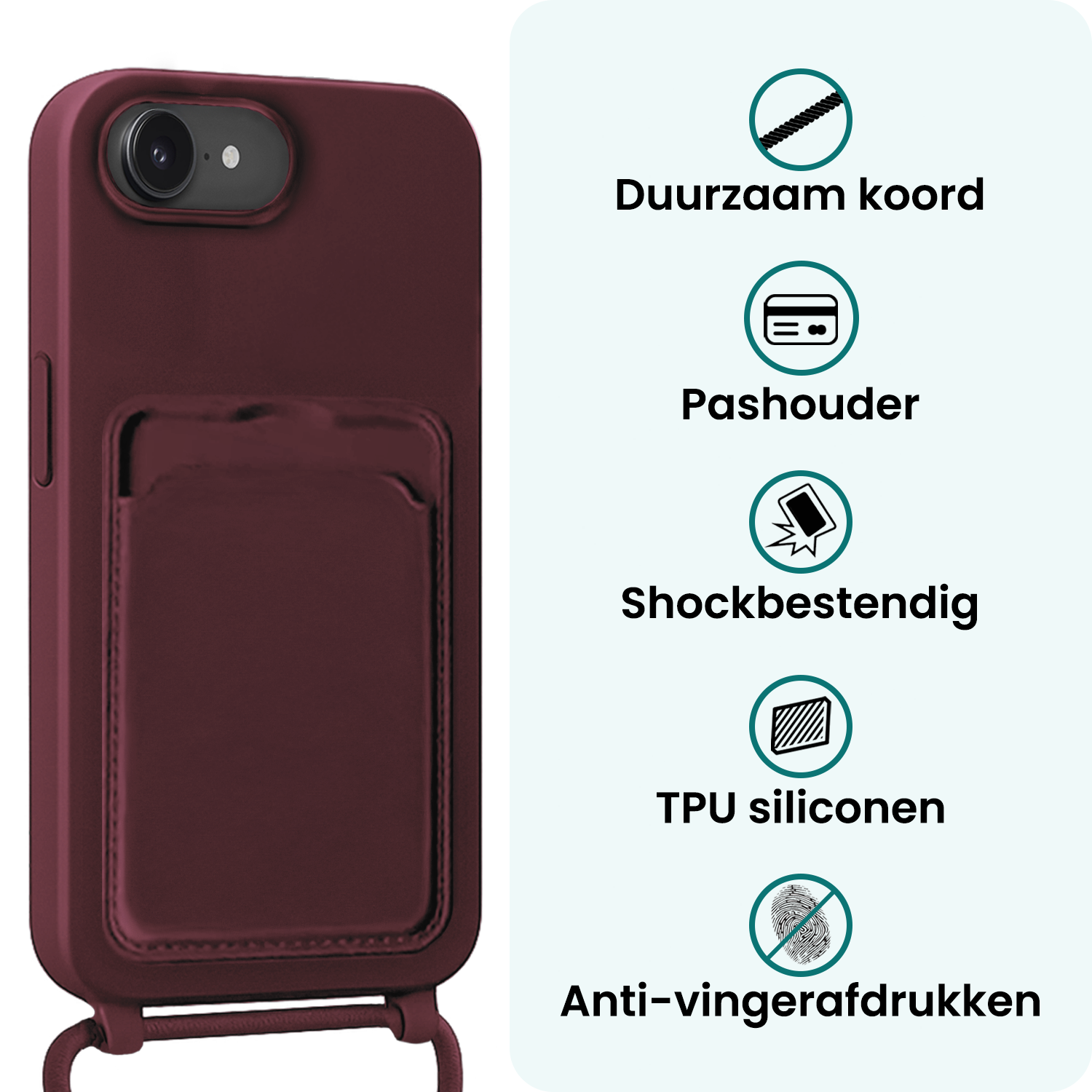 Forterra Forterra iPhone 17e Hoesje Pashouder met Koord Met 2x Screenprotector - Aubergine