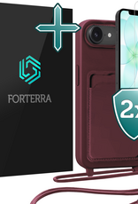 Forterra Forterra iPhone 17e Hoesje Pashouder met Koord Met 2x Screenprotector - Aubergine