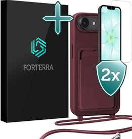Forterra Forterra iPhone 17e Hoesje Pashouder met Koord Met 2x Screenprotector - Aubergine