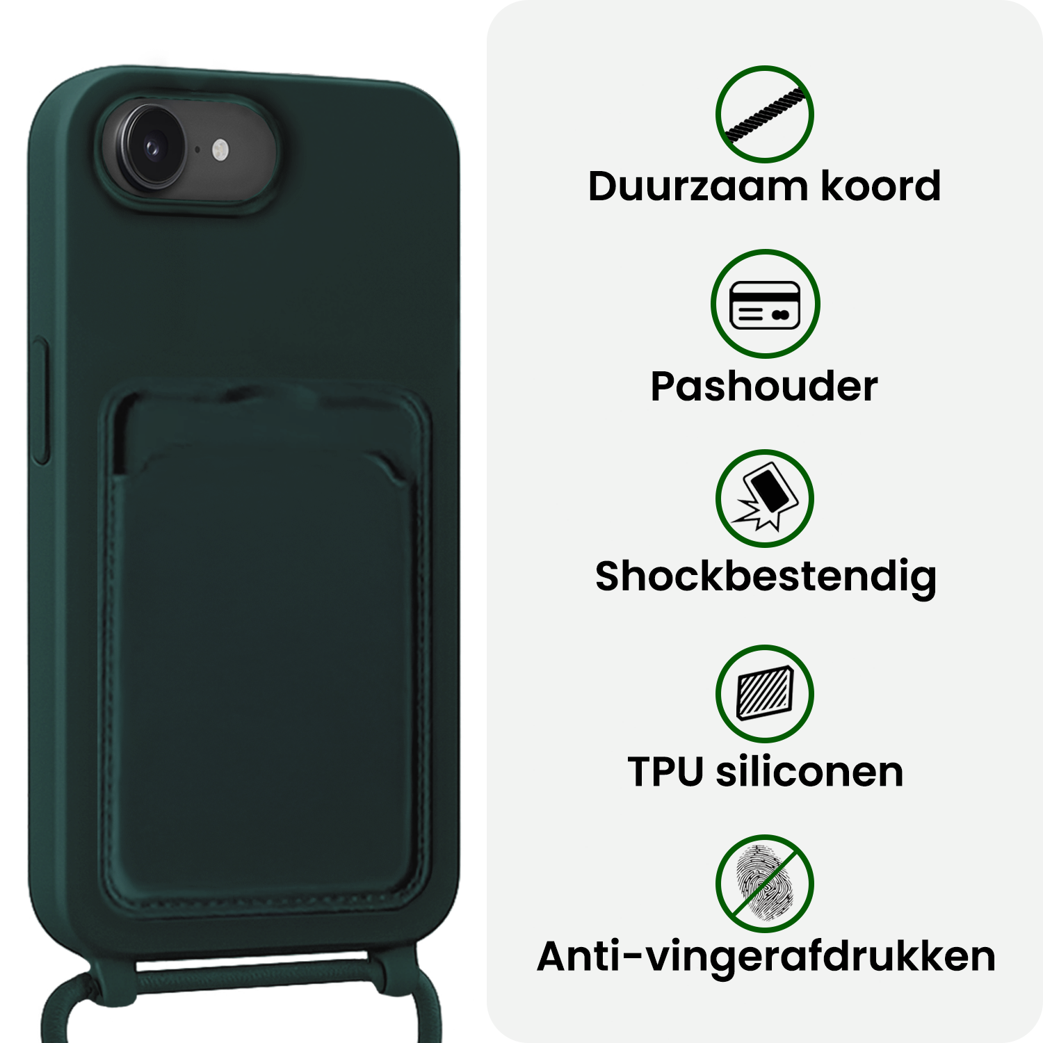 BASEY. BASEY. iPhone 17e Hoesje Pashouder met Koord - Donkergroen - 2 PACK