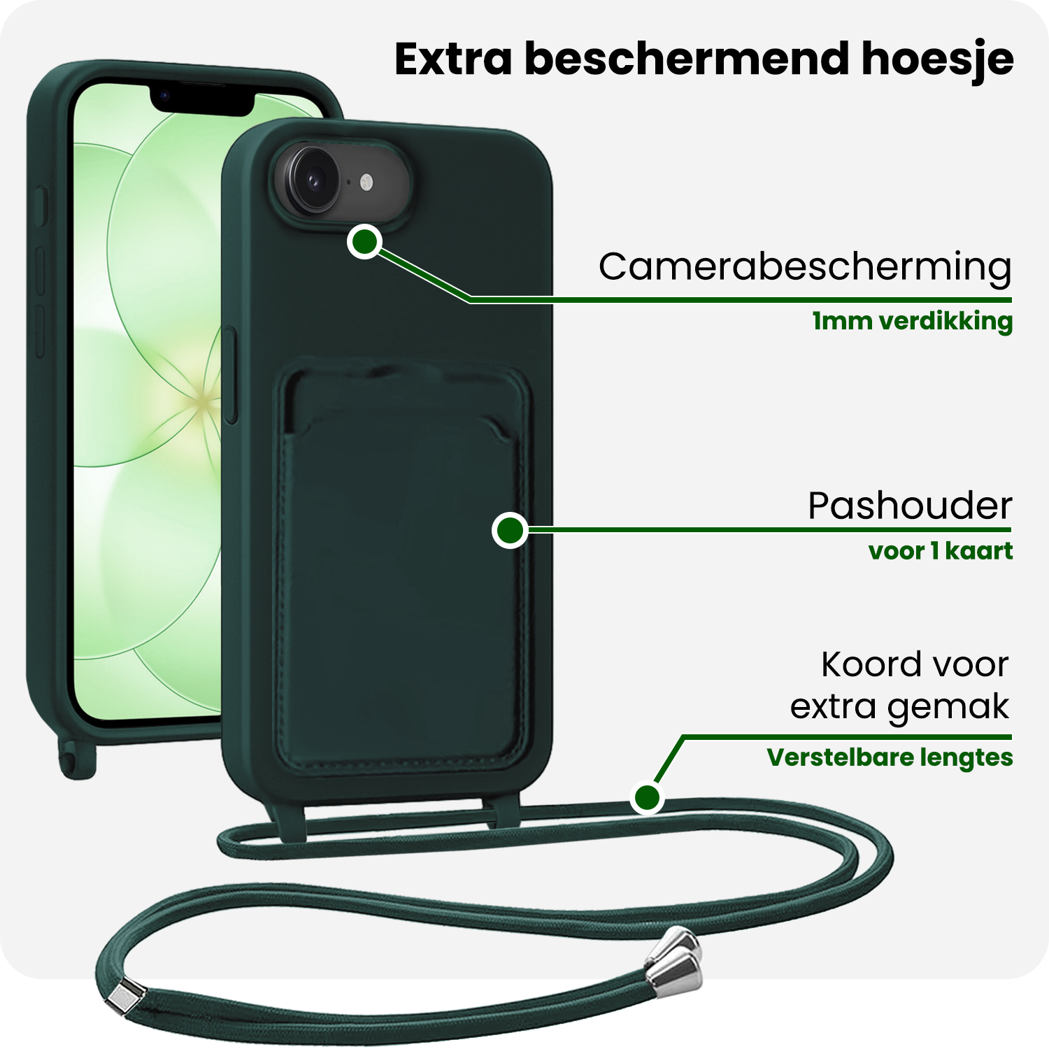 BASEY. BASEY. iPhone 17e Hoesje Pashouder met Koord - Donkergroen - 2 PACK