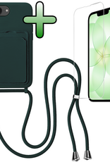 BASEY. BASEY. iPhone 17e Hoesje Pashouder met Koord Met Screenprotector - Donkergroen