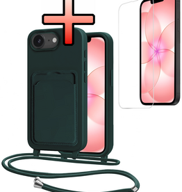 NoXx NoXx iPhone 17e Hoesje Pashouder met Koord Met Screenprotector - Donkergroen