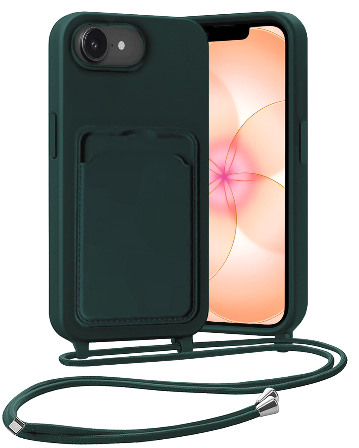 Nomfy Nomfy iPhone 17e Hoesje Pashouder met Koord - Donkergroen