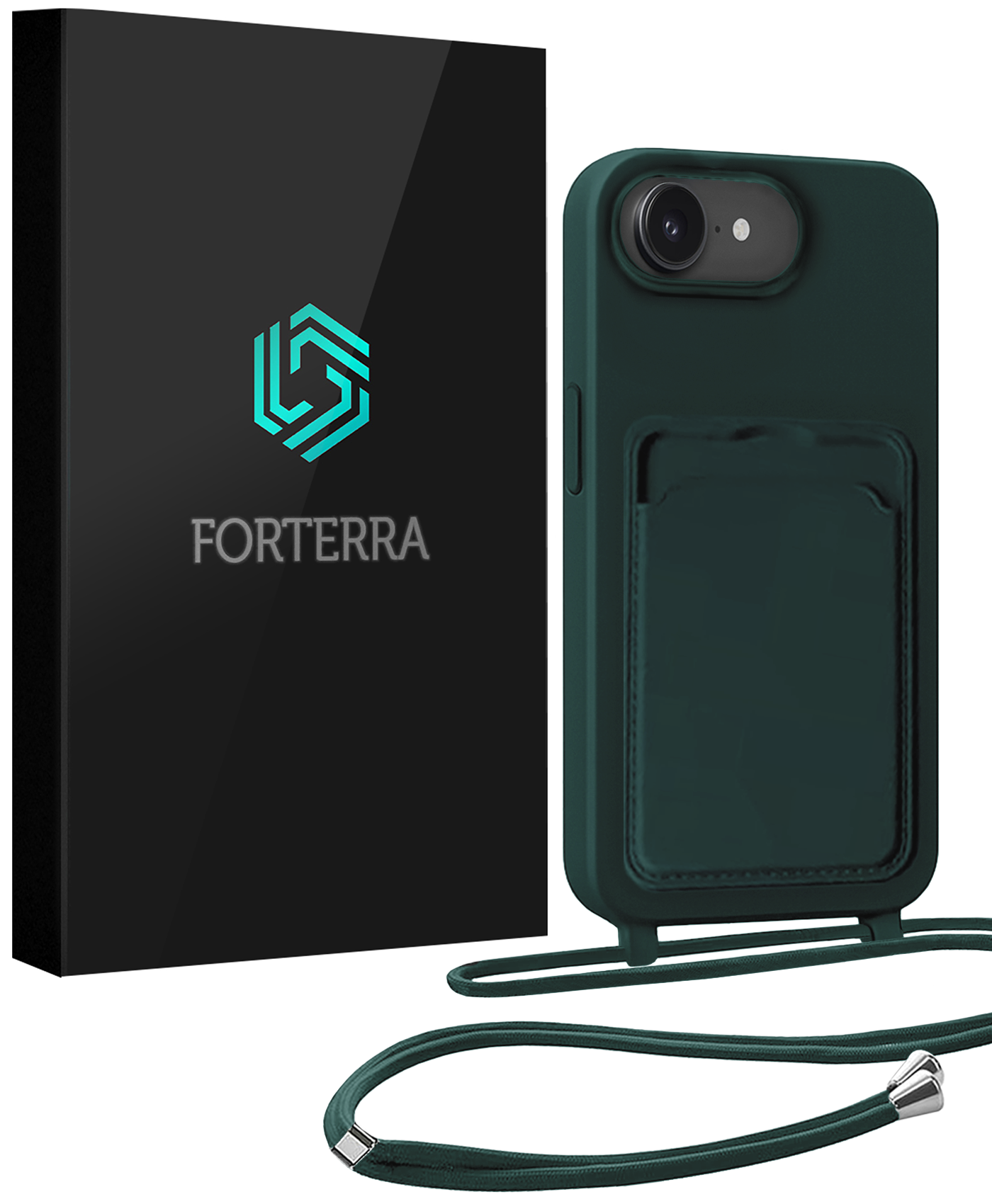 Forterra Forterra iPhone 17e Hoesje Pashouder met Koord - Donkergroen