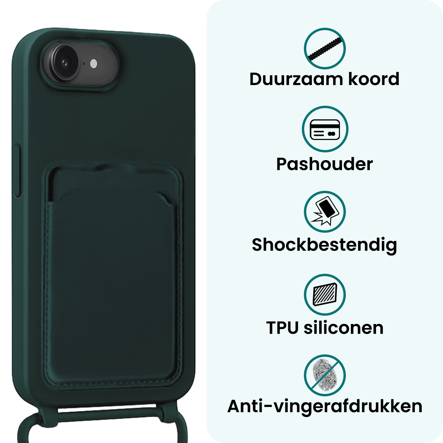 Forterra Forterra iPhone 17e Hoesje Pashouder met Koord - Donkergroen